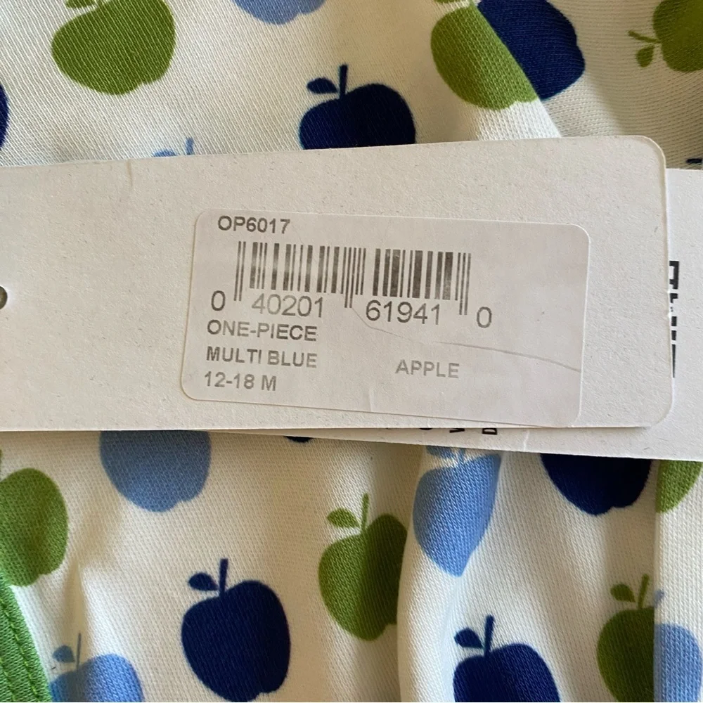 Apple One-Piece Multi Blue Green Organic Cotton BY‎ PENGUIN ORGANICS 12-18M NWT
